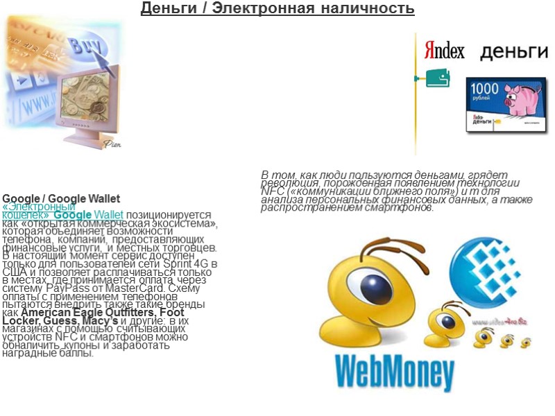 Деньги / Электронная наличность Google / Google Wallet «Электронный кошелек» Google Wallet позиционируется как